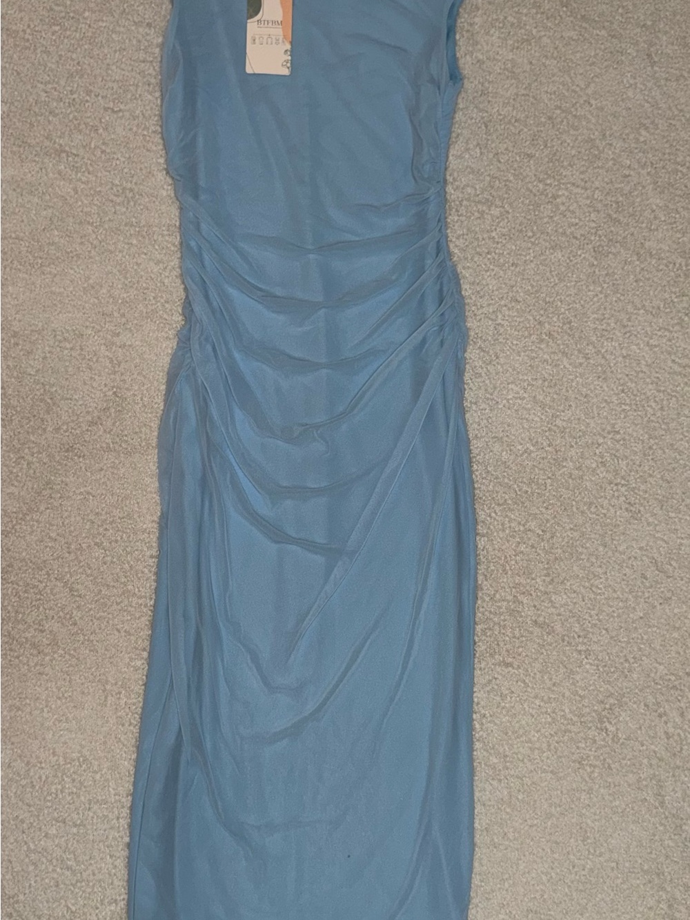 Sleeveless Dusty Blue Ruched Maxi Dress